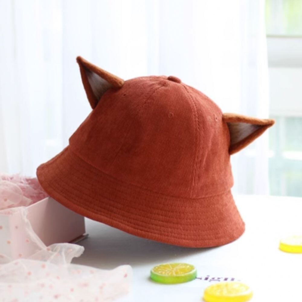 felt fox ears corduroy bucket hat