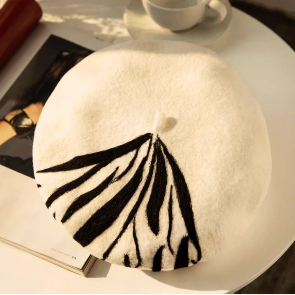 zebra design wool felt beret