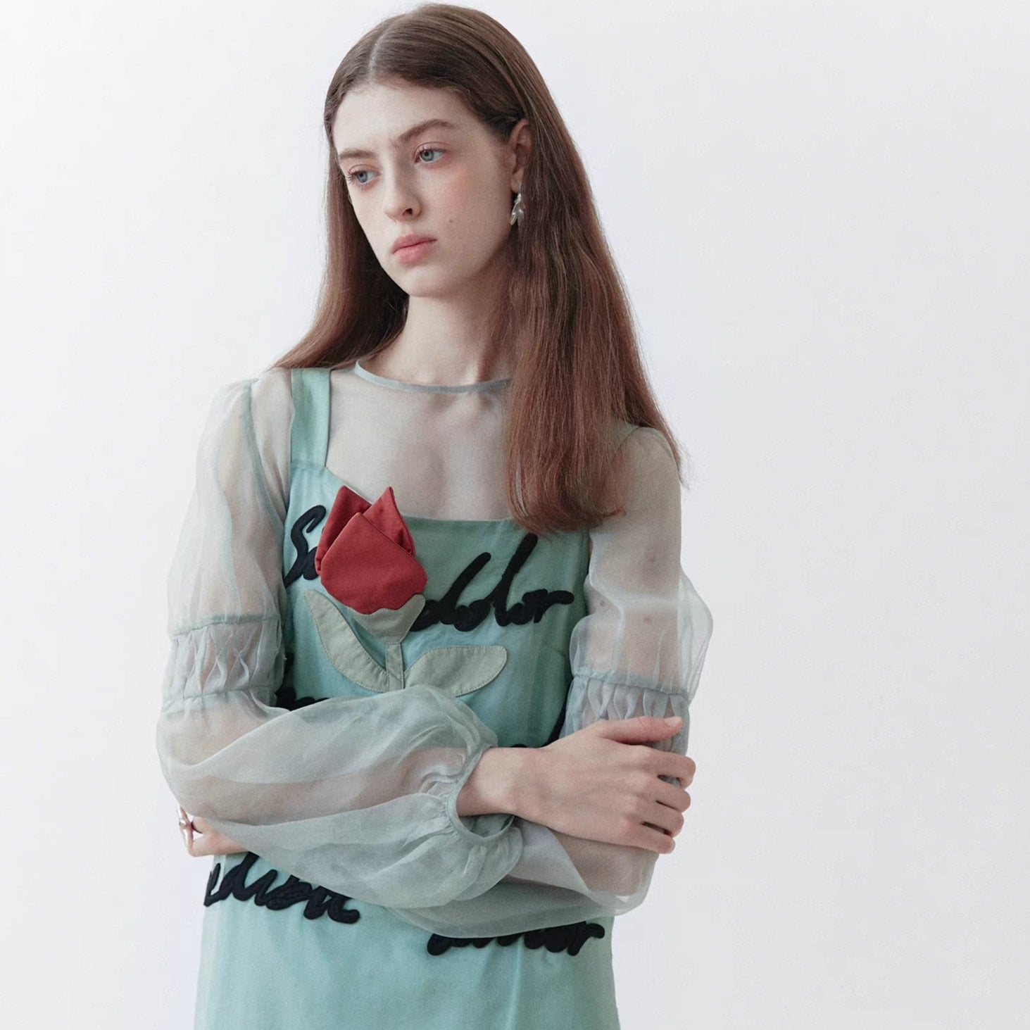 mint green hand-pleated silk see-through shirt remulia mint green hand-pleated silk see-through shirt remulia