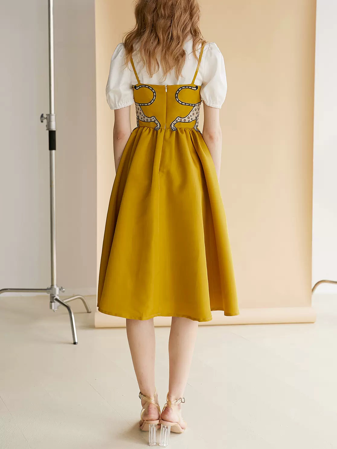 leopard panther embroidery polka dot ginger suspender dress