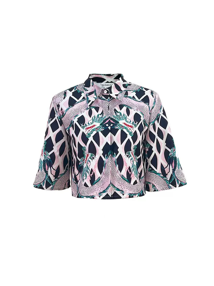 original pop dragon printed three-quarter sleeve shirt