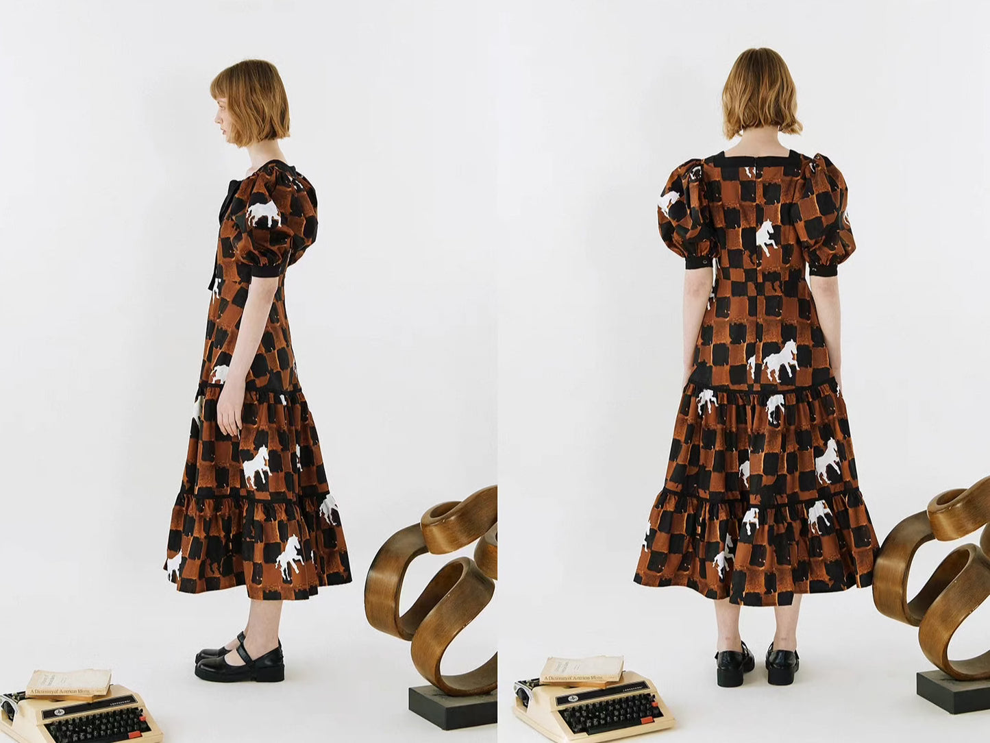 original checkerboard pony bow waist dress