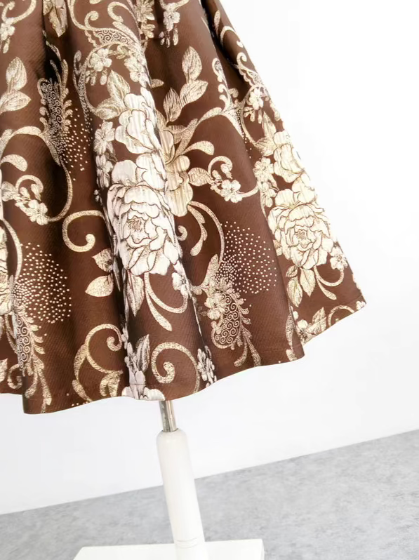 golden peony high-waisted A-line slim umbrella skirt