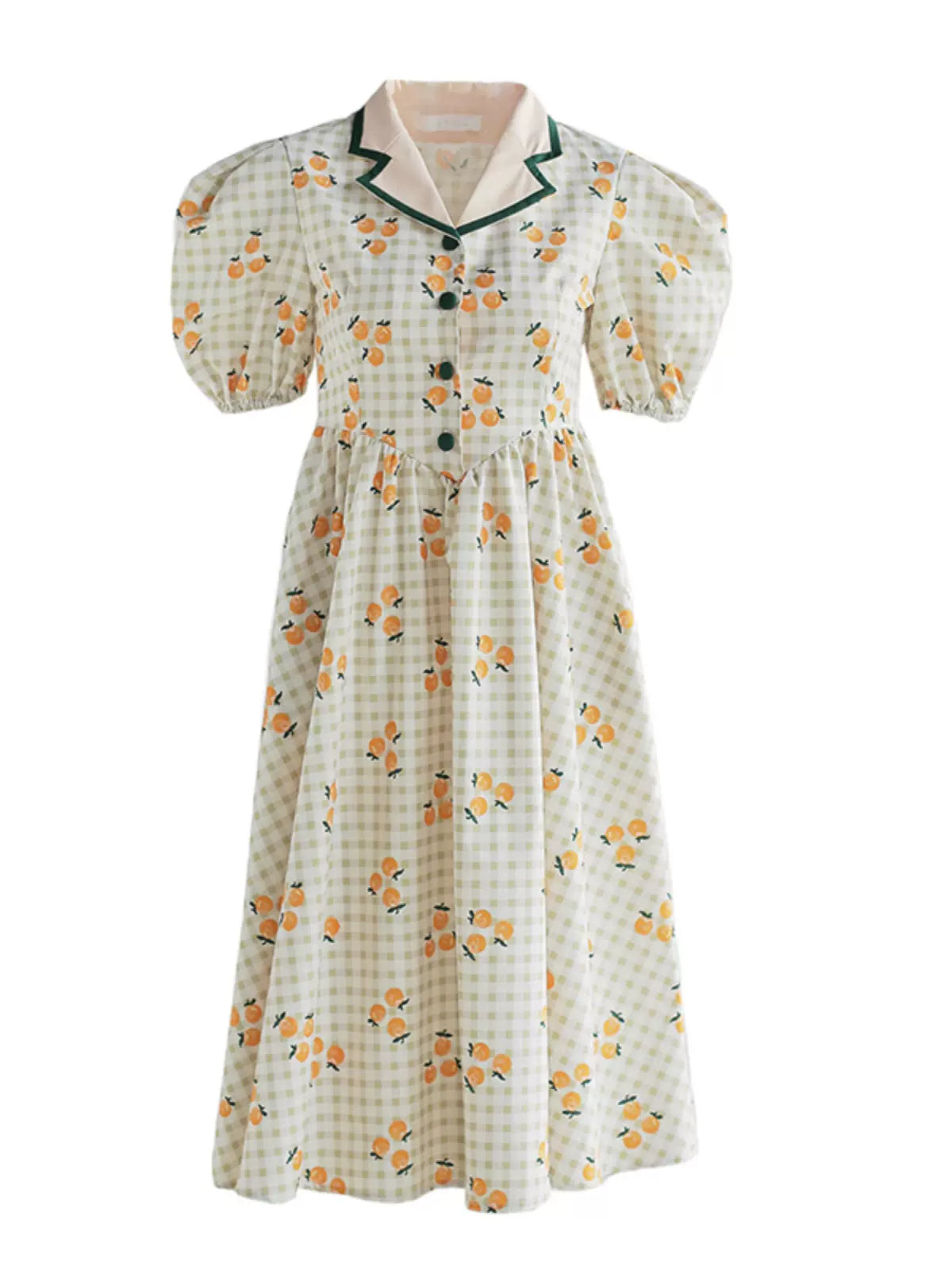 plaid fruit lapel retro dress