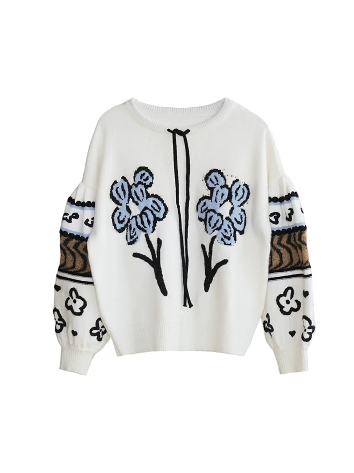 three-dimensional flower white sweater