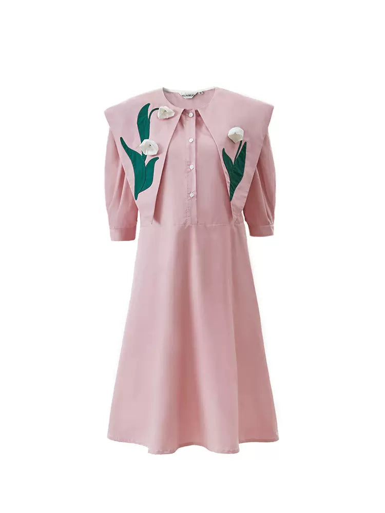 tulip handmade flower large lapel dress