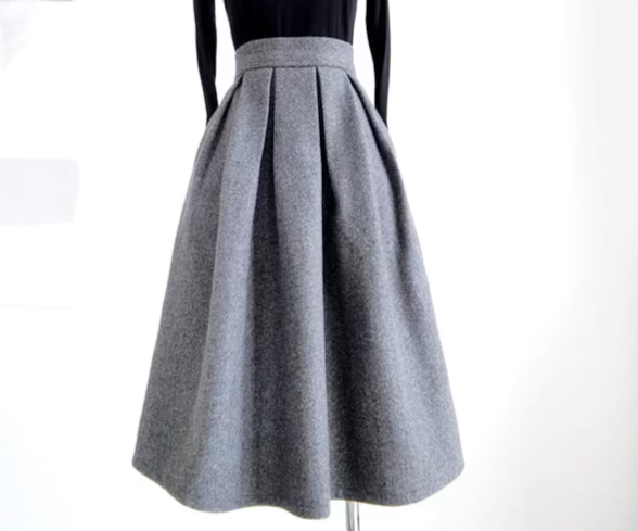 woolen solid color dark gray high-waisted skirt