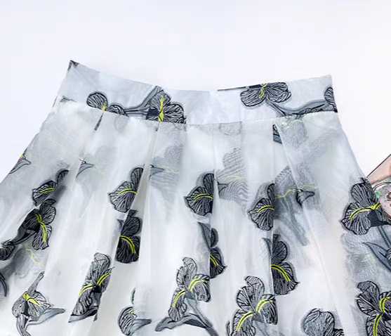 Organza Puff High-Waist Slim Umbrella Skirt