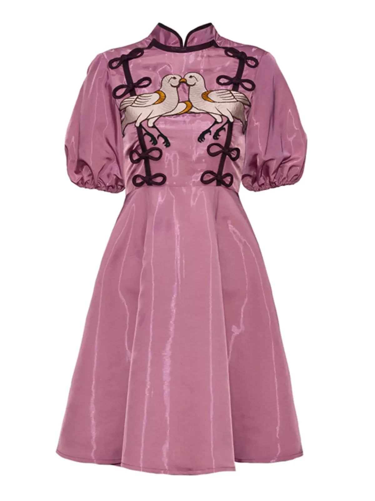 rose red bird embroidered buckle improved cheongsam dress