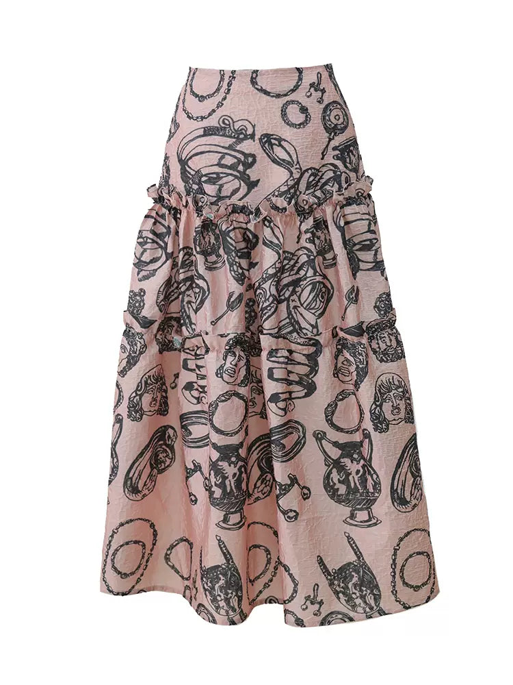 retro texture splicing long skirt