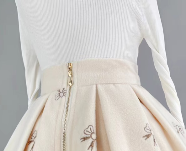 embroidered bow woolen tutu skirt