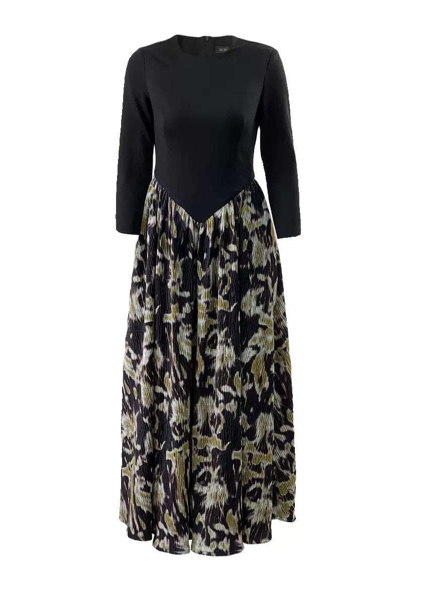 abstract print V-shaped waistline dress