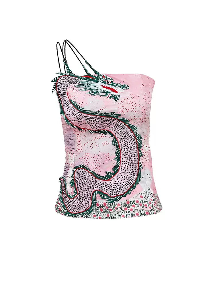 pop pink dragon embroidered camisole