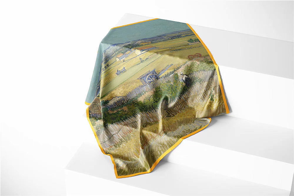 "La Crau Harvest Scene" scarf