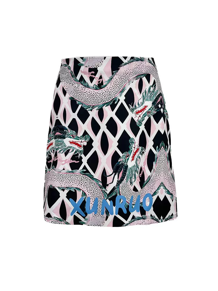 pop dragon printed short skirt