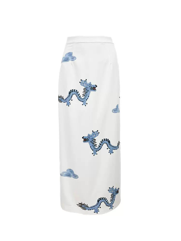 blue dragon cloud print skirt