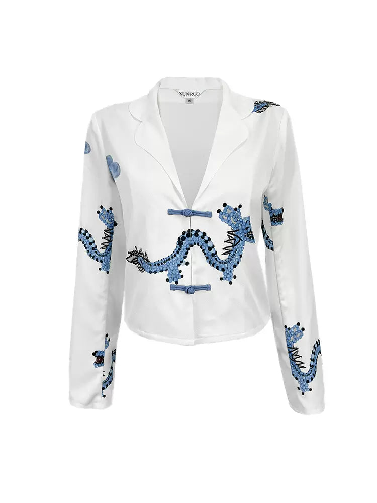 Original Blue Dragon Cloud Print Lapel Shirt