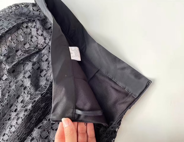 retro black patterned lace A-line drapey skirt