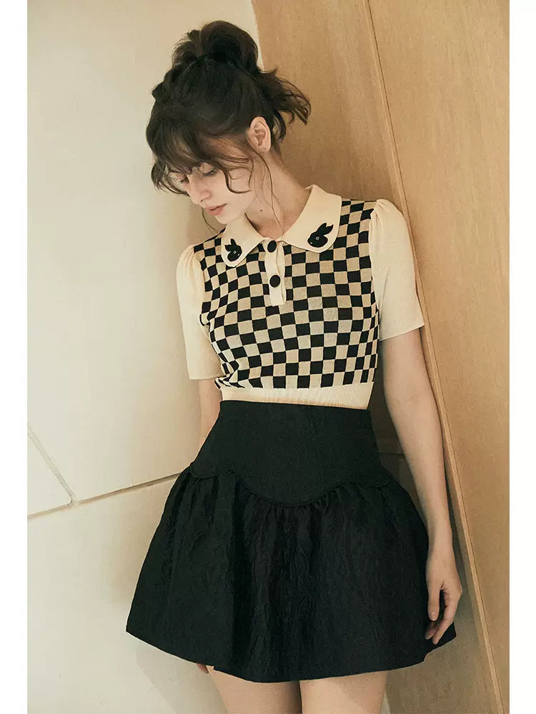 original jacquard high waist splicing retro tutu skirt
