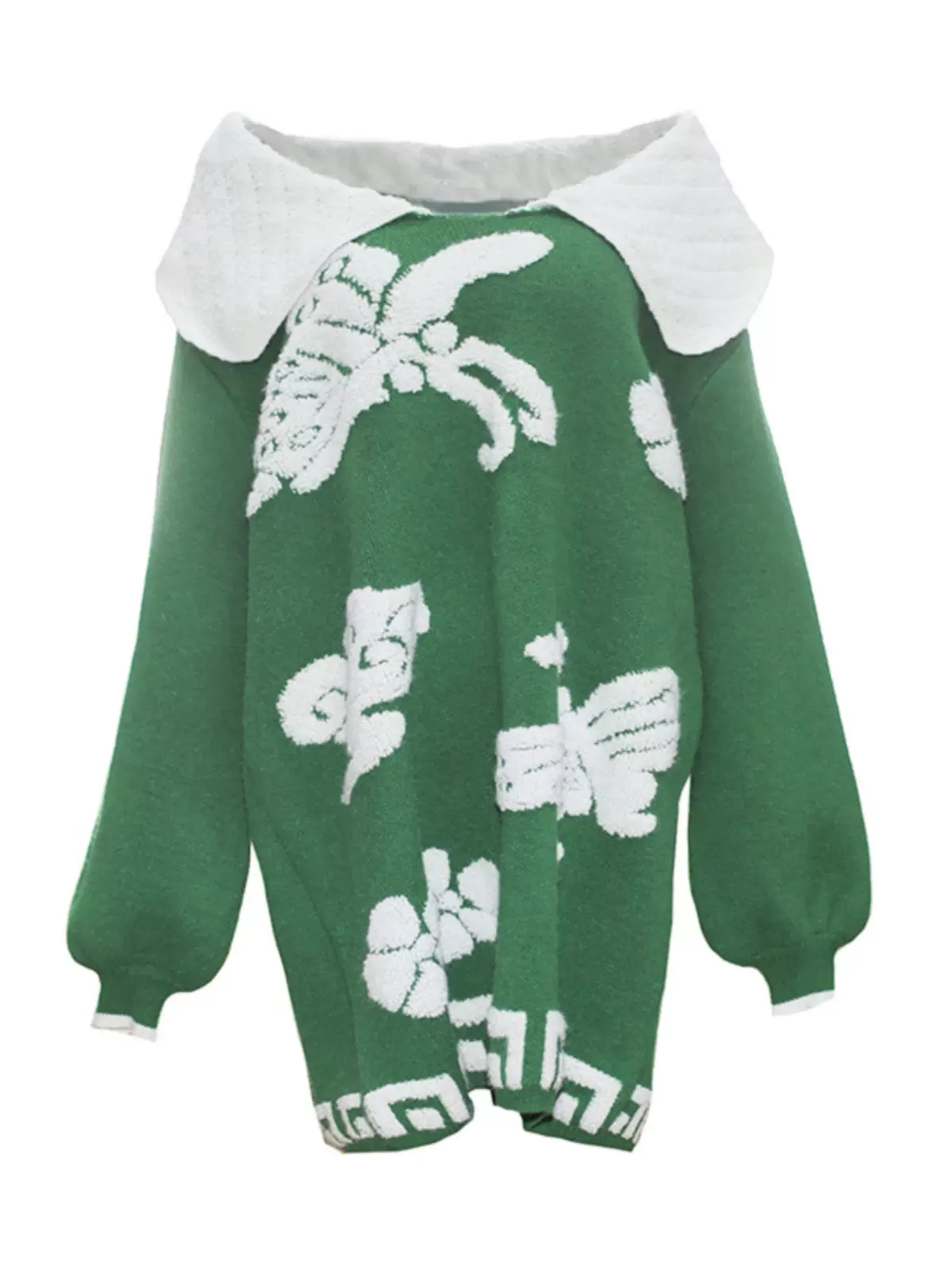butterfly flower green sweater knitted skirt