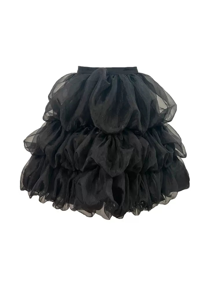 black texture pleated puffy skirt