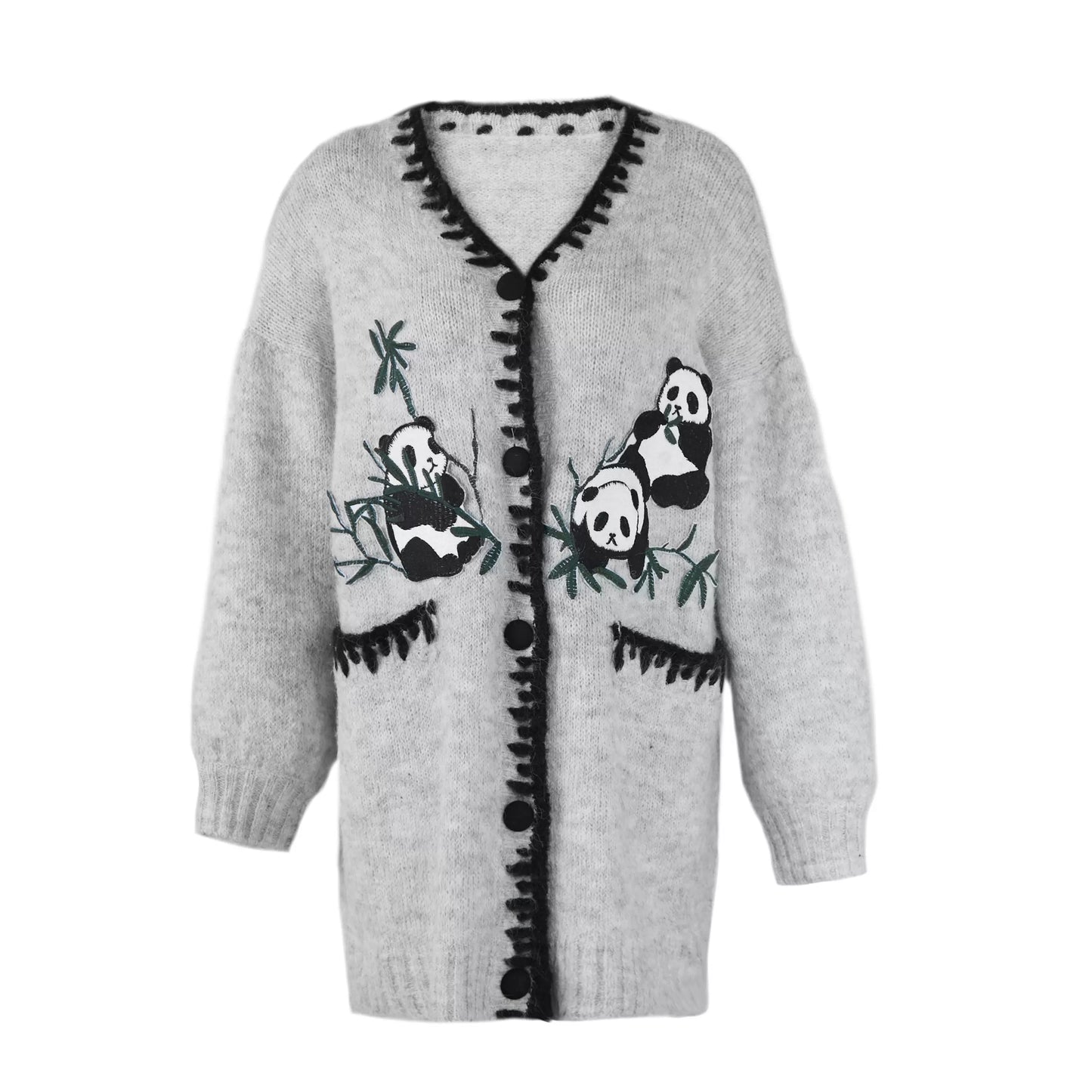 grey panda knitted cardigan