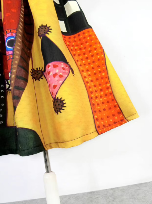 printed high-waisted slim mid-length skirt