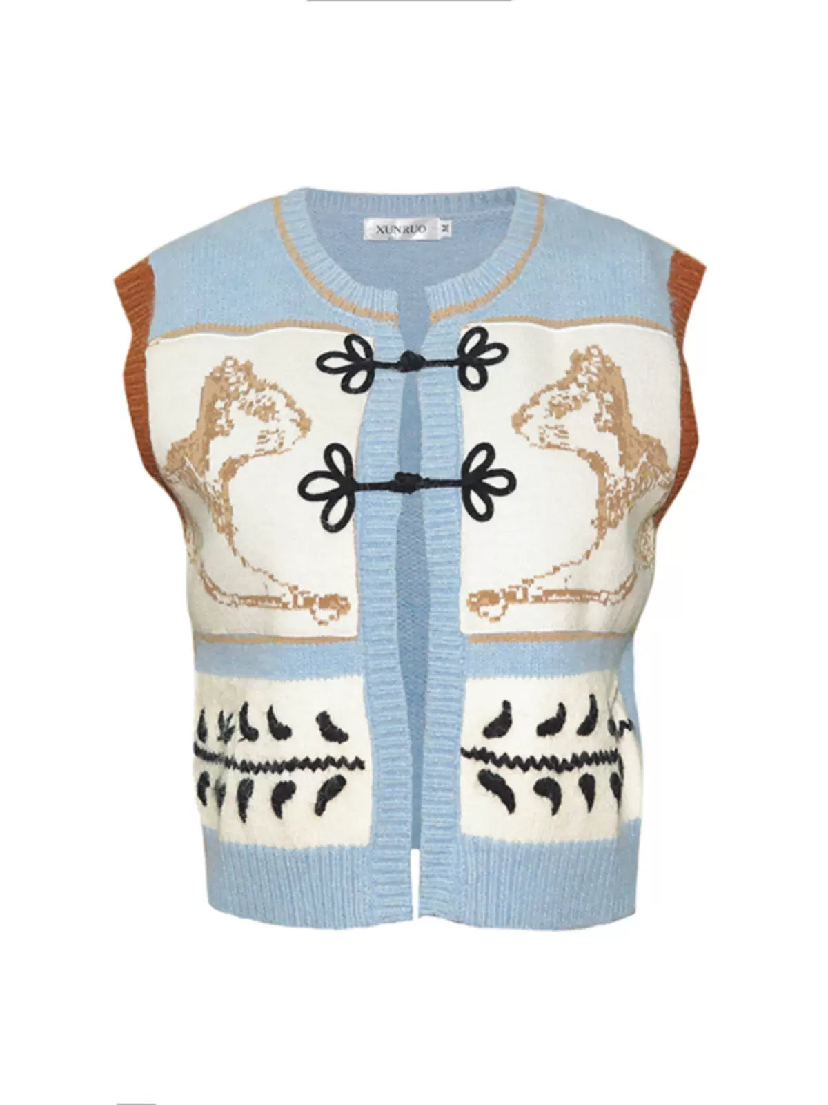 retro cat buckle designer brand knitted vest