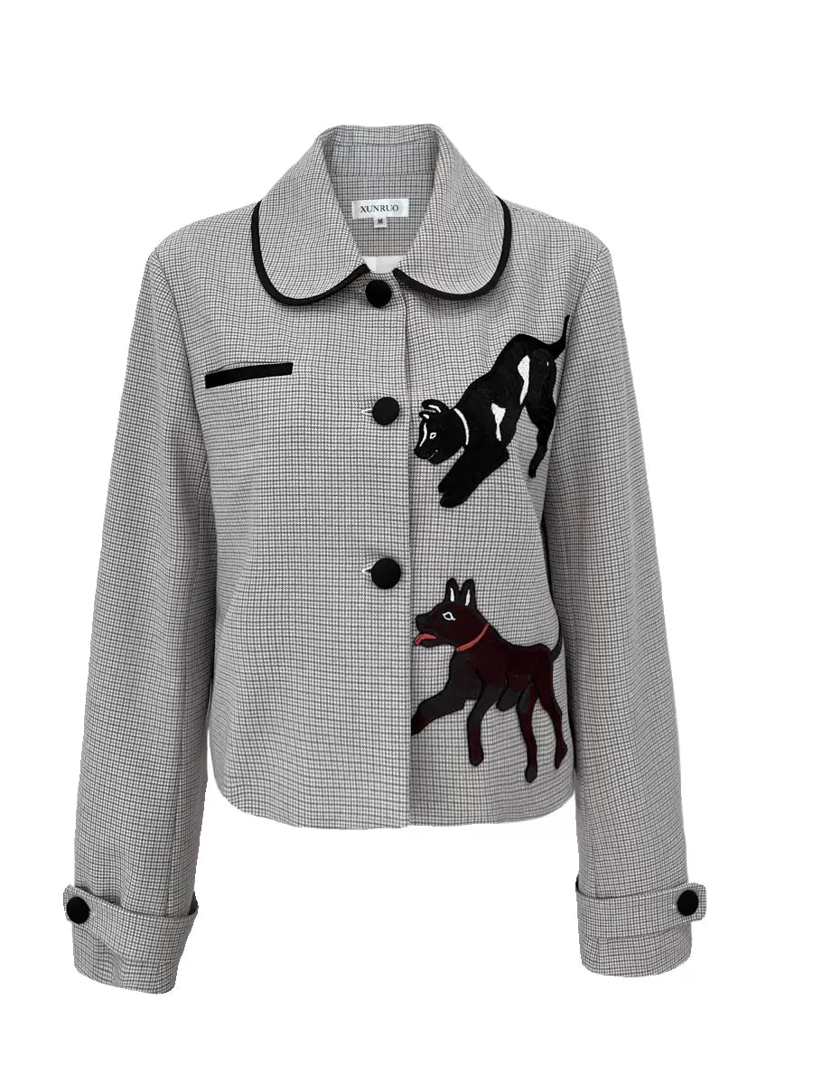 dog embroidery college style short coat
