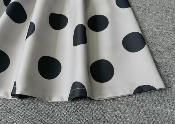 beige embroidered large dots umbrella skirt