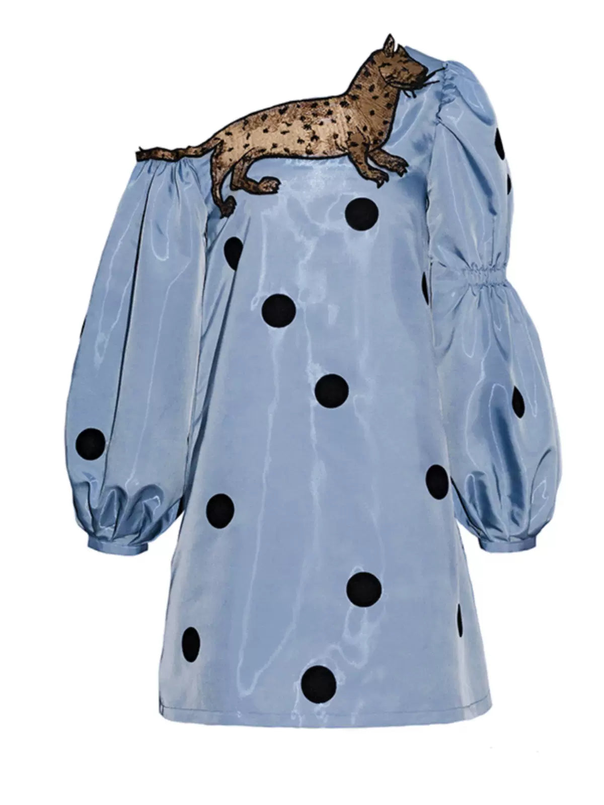 leopard cat polka dot oblique shoulder long sleeved dress