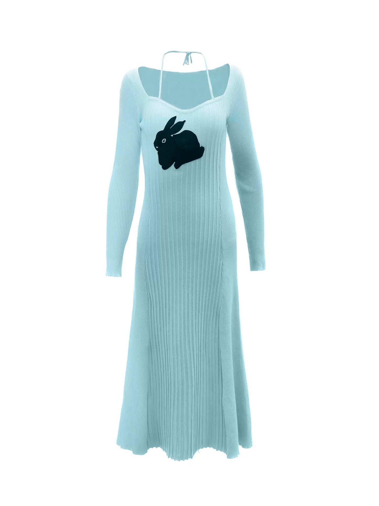 green rabbit embroidered halterneck dress