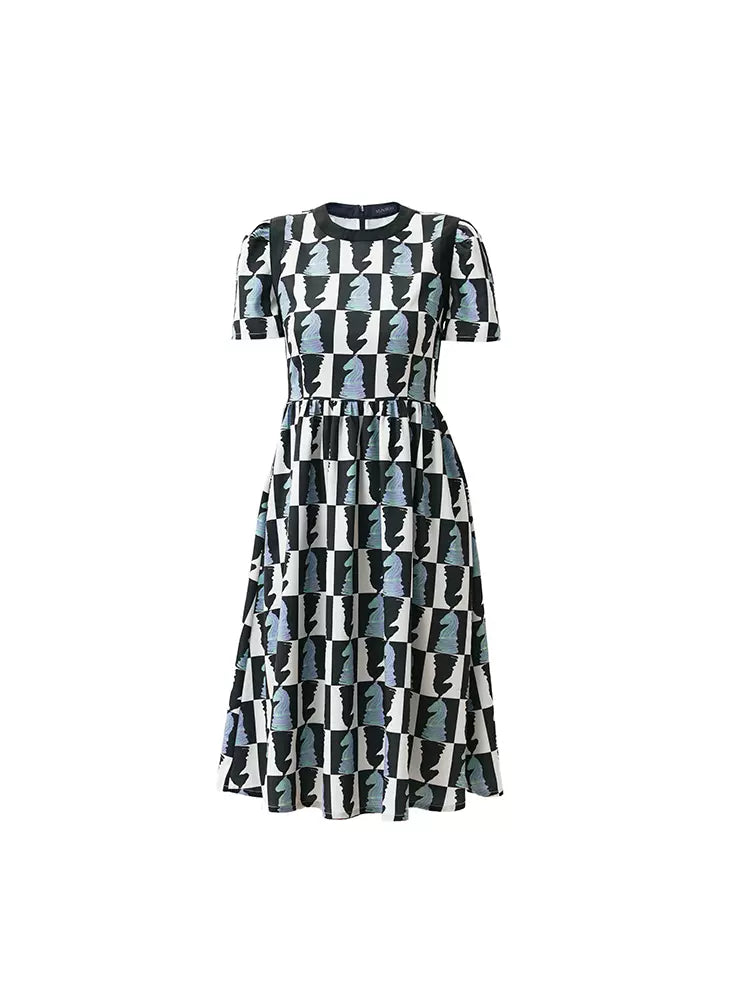 Printed round neck short-sleeved dress