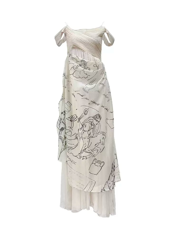 Pompeii Notes Pleated Splicing Dress