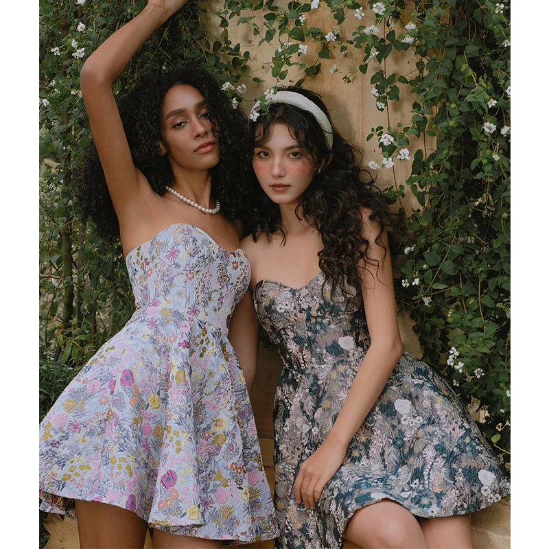 tube top high waist sexy sweet floral dress