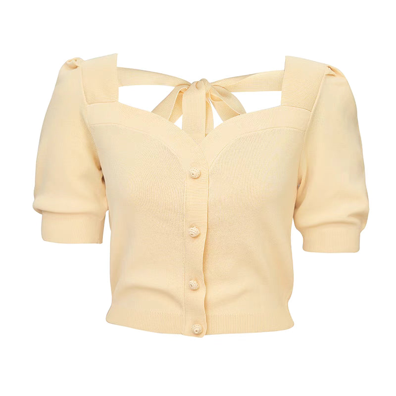 square neck short sleeve knitted top