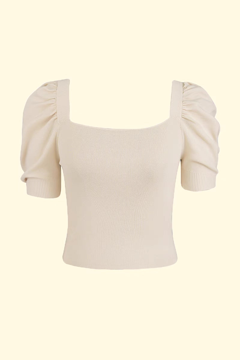 Retro Square Neck Commuting Short Sleeve Sweater