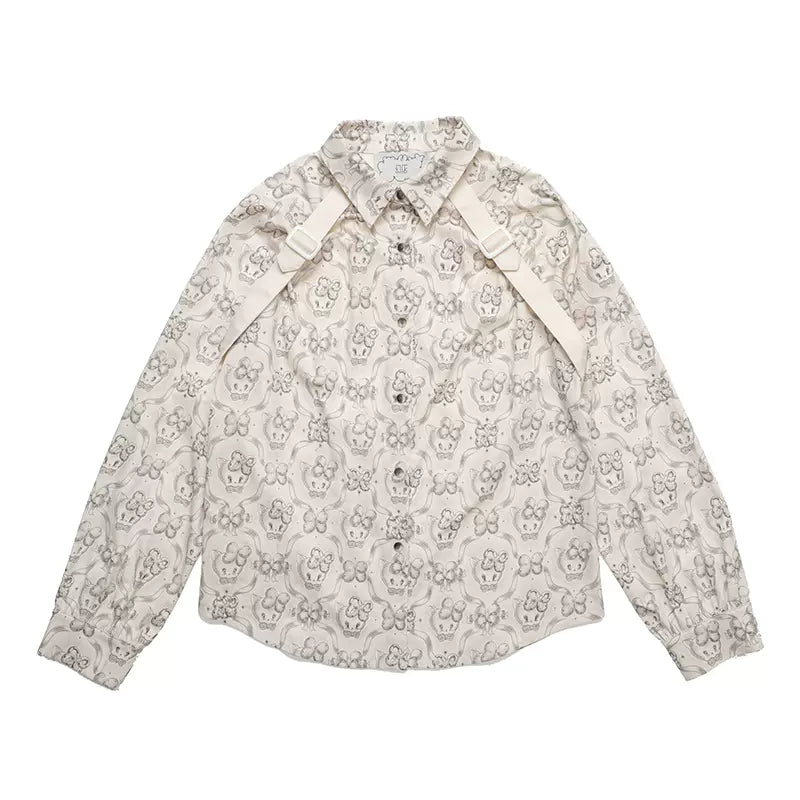 Wallpaper Printed Long Sleeve Retro Cat Shirt