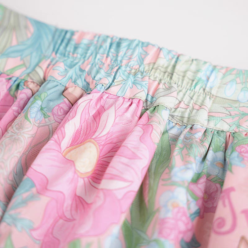 illustration cat printed ribbon skirt