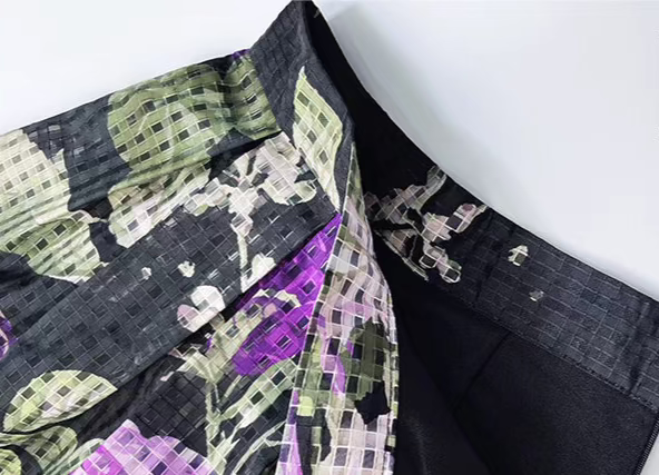 Elegant Printed Mesh Lace High Waist Skirt