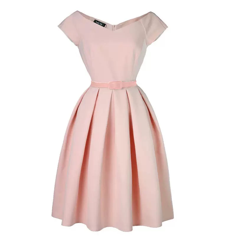 short-sleeved puffy A-line dress