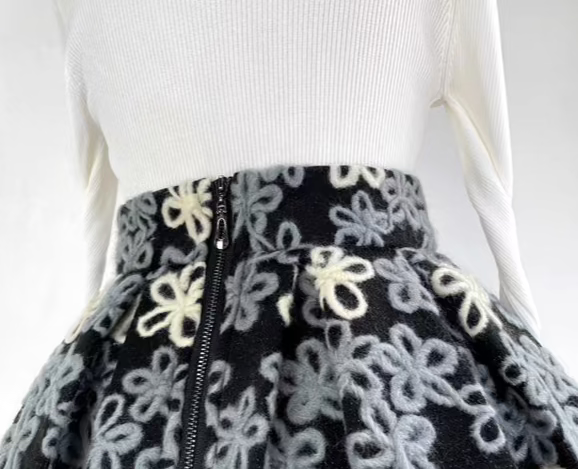 elegant embroidery woolen high waist tutu skirt
