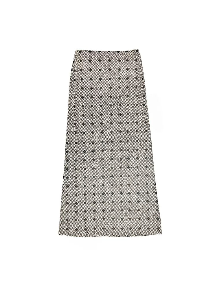 plaid printed khaki double layer mesh skirt