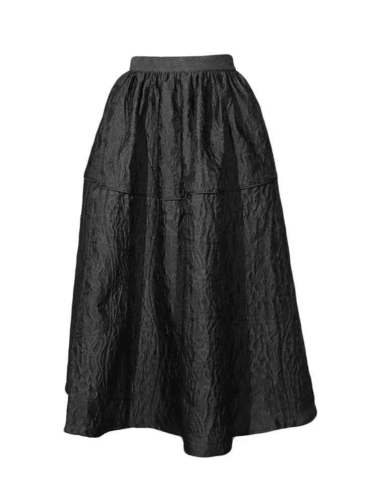 black retro jacquard splicing large skirt