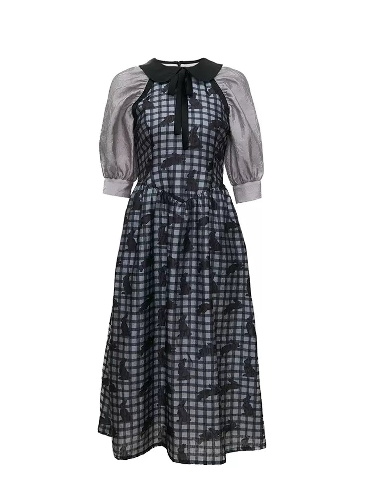 Black Rabbit Print Raglan Sleeve Dress