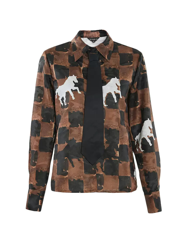 checkerboard pony retro print shirt
