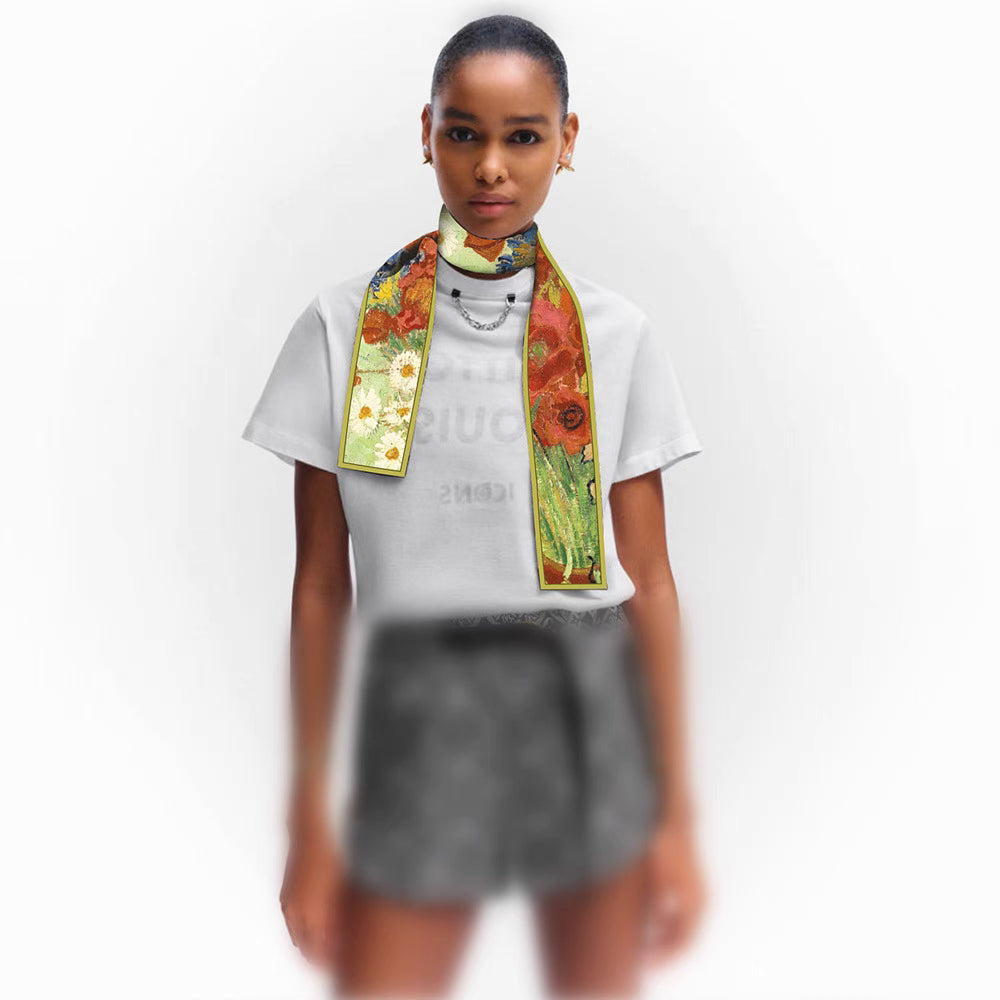 "Vase of Chrysanthemums and Poppies" Twill Scarf