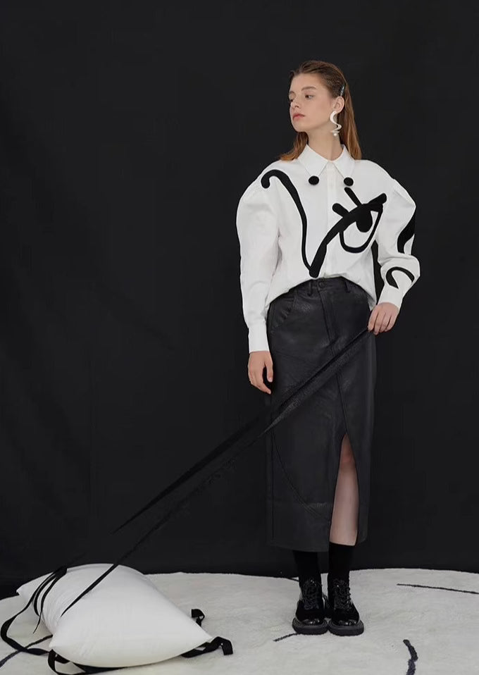 British Commuting Texture PU Slit Hip Cover Skirt