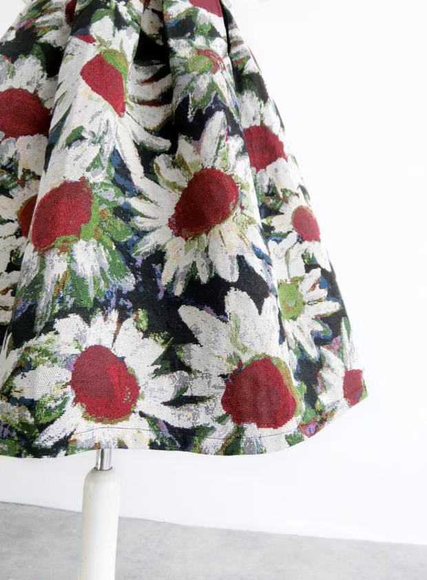 pocket A-line floral thick fluffy umbrella skirt