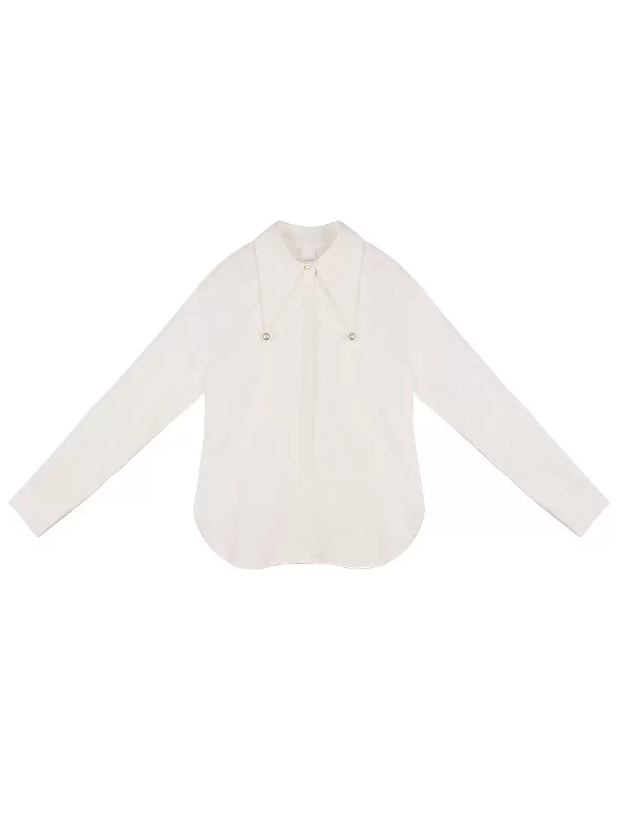pearl collar long-sleeved tops